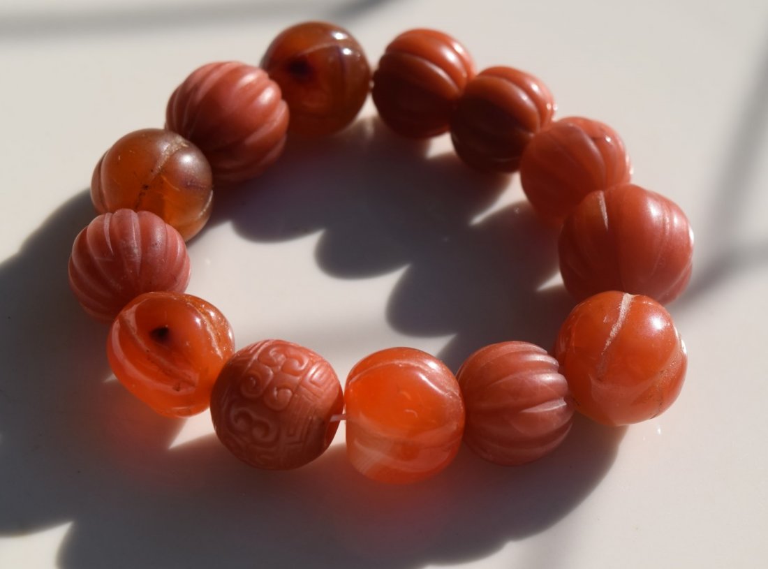 Antique Chinese Carved Carnelian Beads Bracelet (1 of 4)