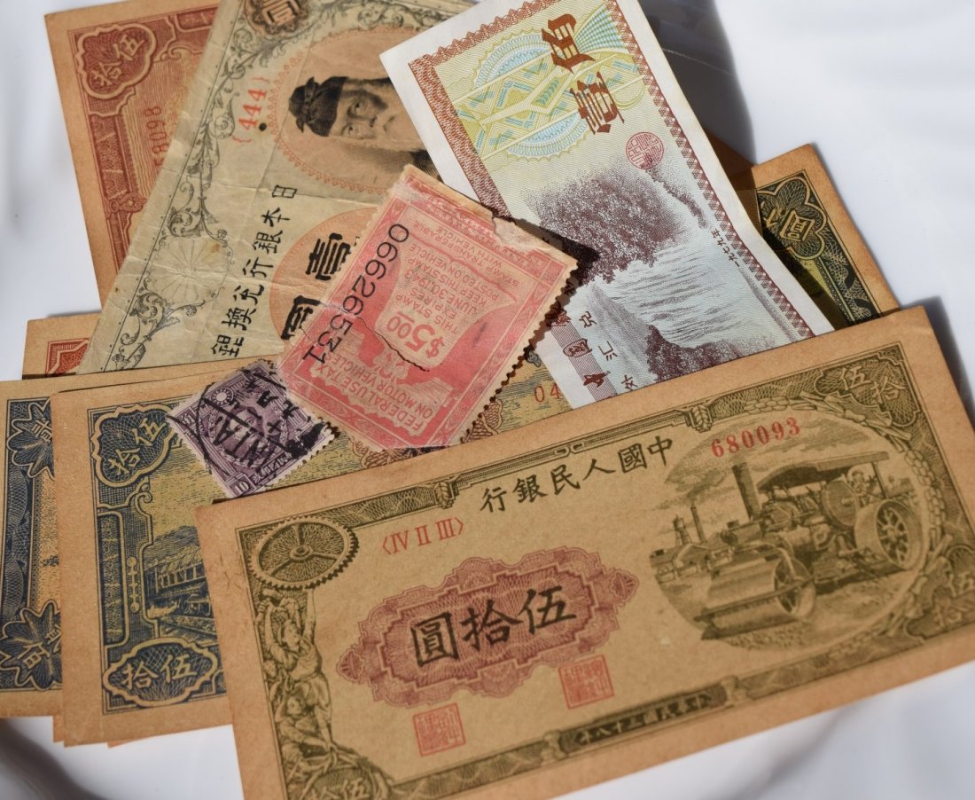 Group of Money and Stamps: Group of Money and Stamps