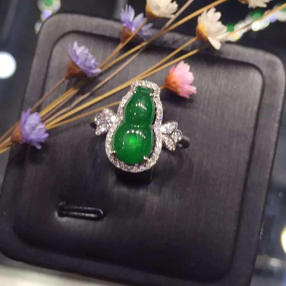 18K Gold Diamond Green Jadeite Gourd Ring (1 of 7)