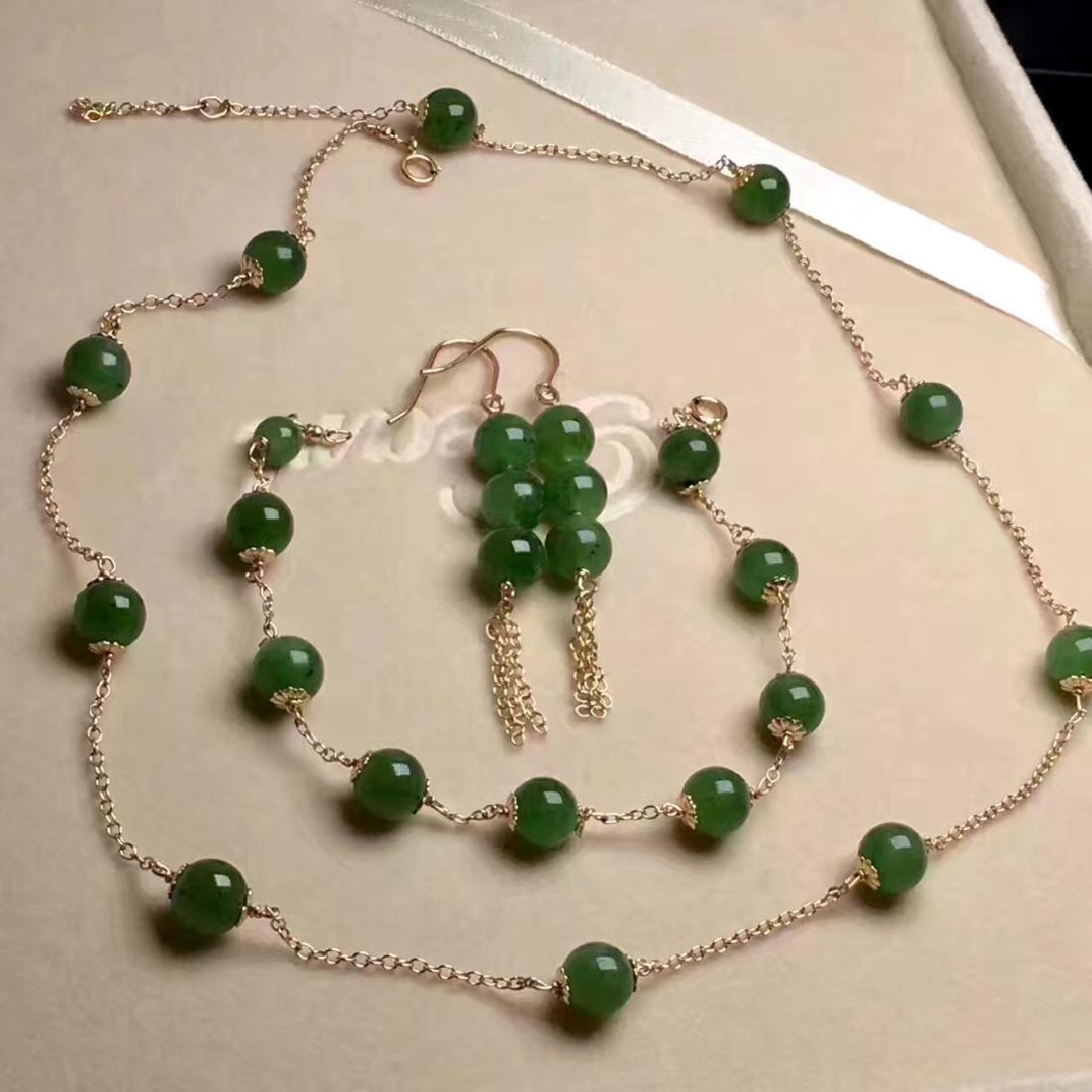 Set of 14K Gold Natural Green Jade Necklace, bracele (1 of 2)