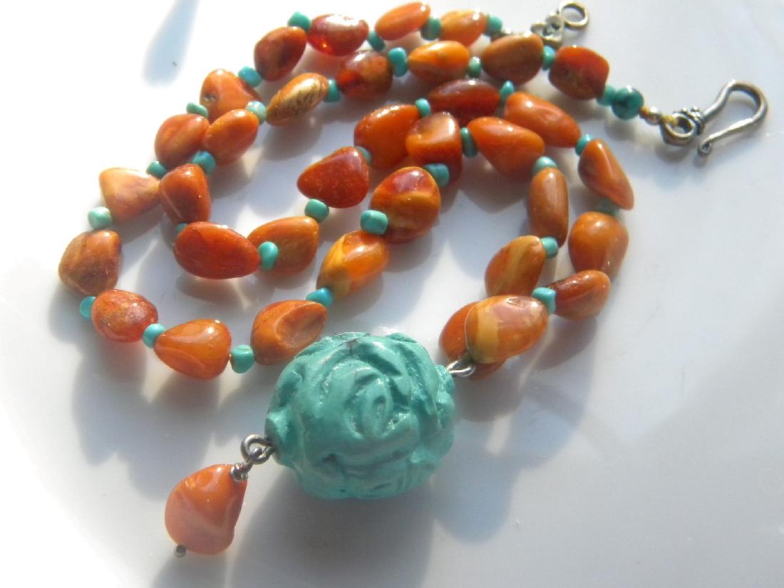 Antique Butter Scotch Necklace with Dragon Turquoise (1 of 6)