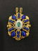 French 18K Gold Lapis Emerald Diamond Brooch Pin