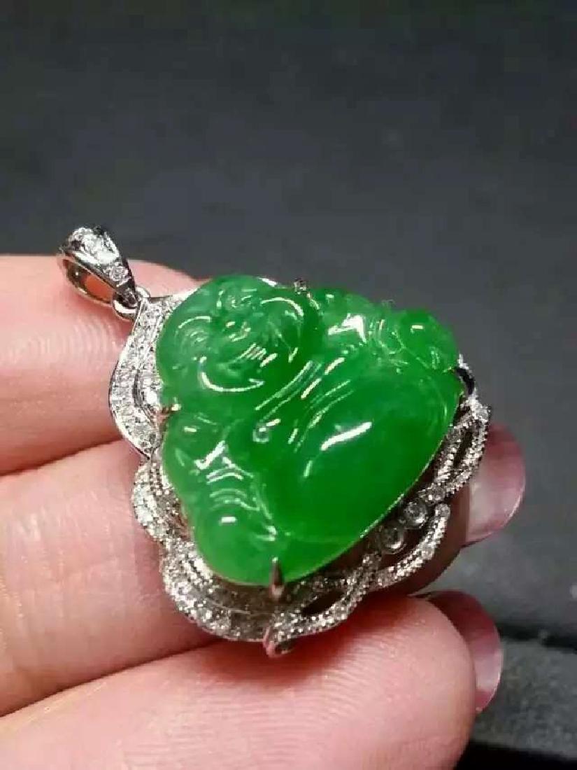 18K Gold Diamond Natural Green Jadeite Buddha Pendant (1 of 8)