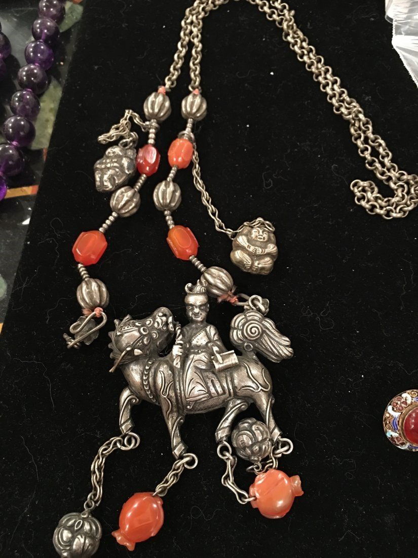 Chinese antique silver with a young rider pendant neckl (1 of 3)