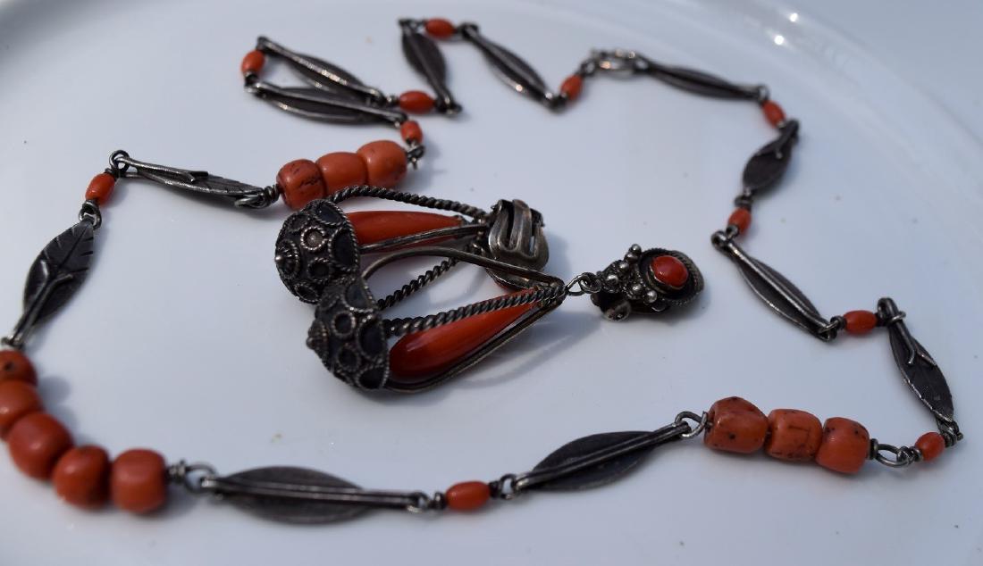 Antique Chinese Sterling Silver Red Coral Earrings and (1 of 7)