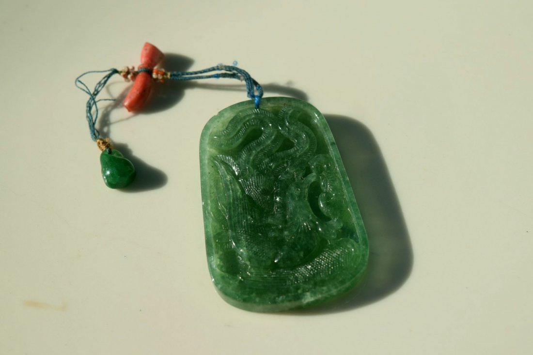 Antique Chinese Green Jadeite Phoenix Plaque (1 of 2)