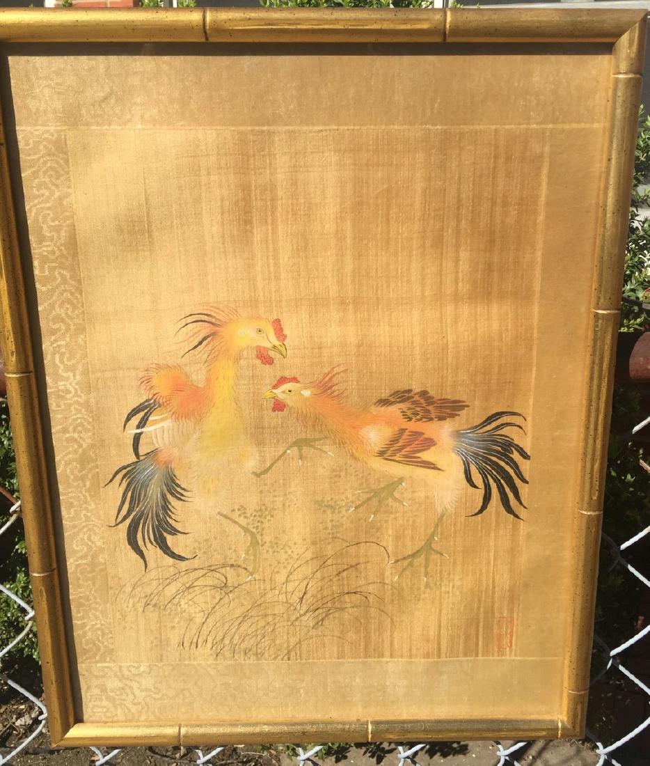 Antique Chinese Paintign on silk of two rooster (1 of 5)
