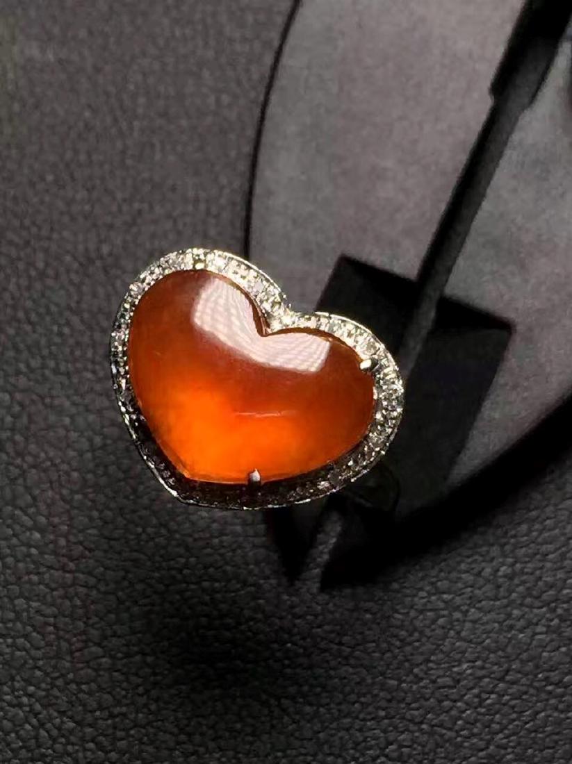 18K Gold Natural Red Jadeite Heart Shape Ring (1 of 8)