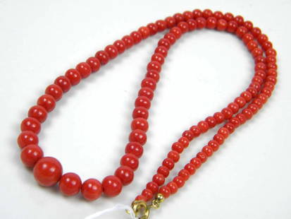 Natural Red Coral Necklace with gold Bale: Natural Red Coral Necklace with gold Bale, weight: 27.4g, length: 21"