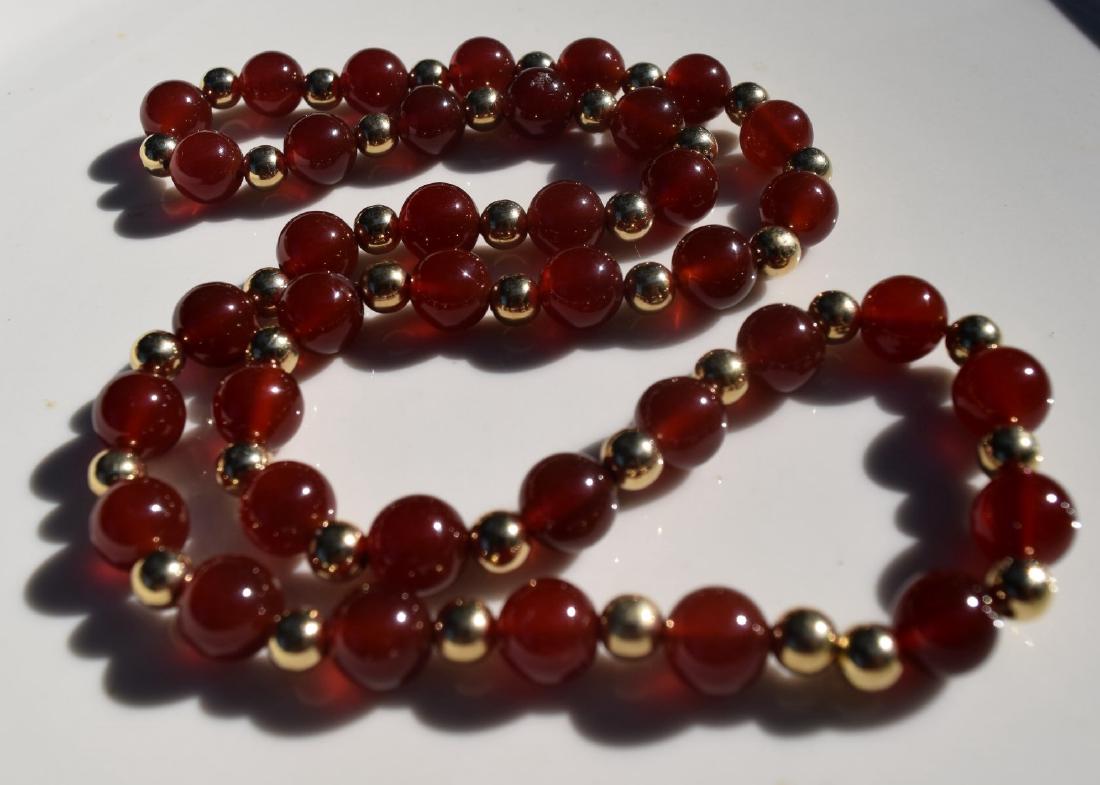 Vintage Red Carnelian Bead Necklace: Vintage Red Carnelian Bead Necklace, Length 24", size of each bead 10mm