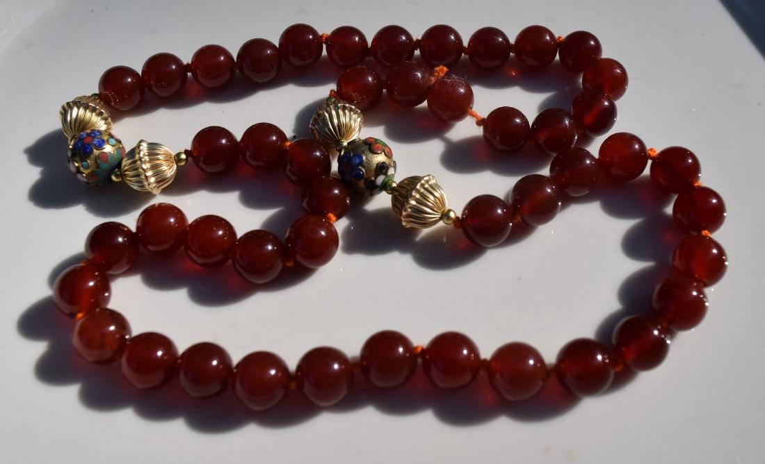 Vintage Red Carnelian Bead Necklace: Vintage Red Carnelian Bead Necklace, length 24", size of each bead 10mm
