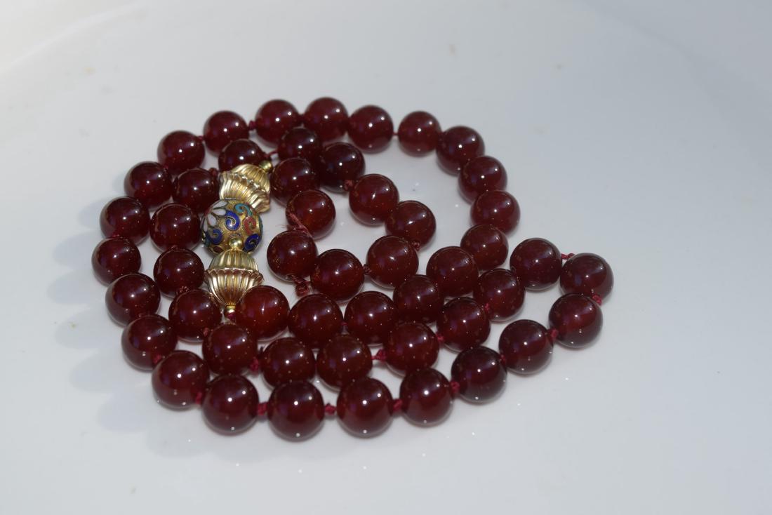 Vintage Red Carnelian Bead Necklace: Vintage Red Carnelian Bead Necklace, Length 24", size of each bead 10mm