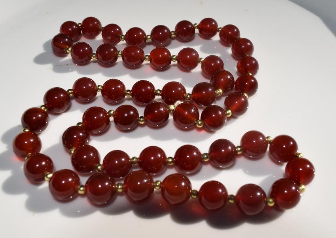Vintage Red Carnelian Bead Necklace: Vintage Red Carnelian Bead Necklace, length 24", size of each bead 10mm