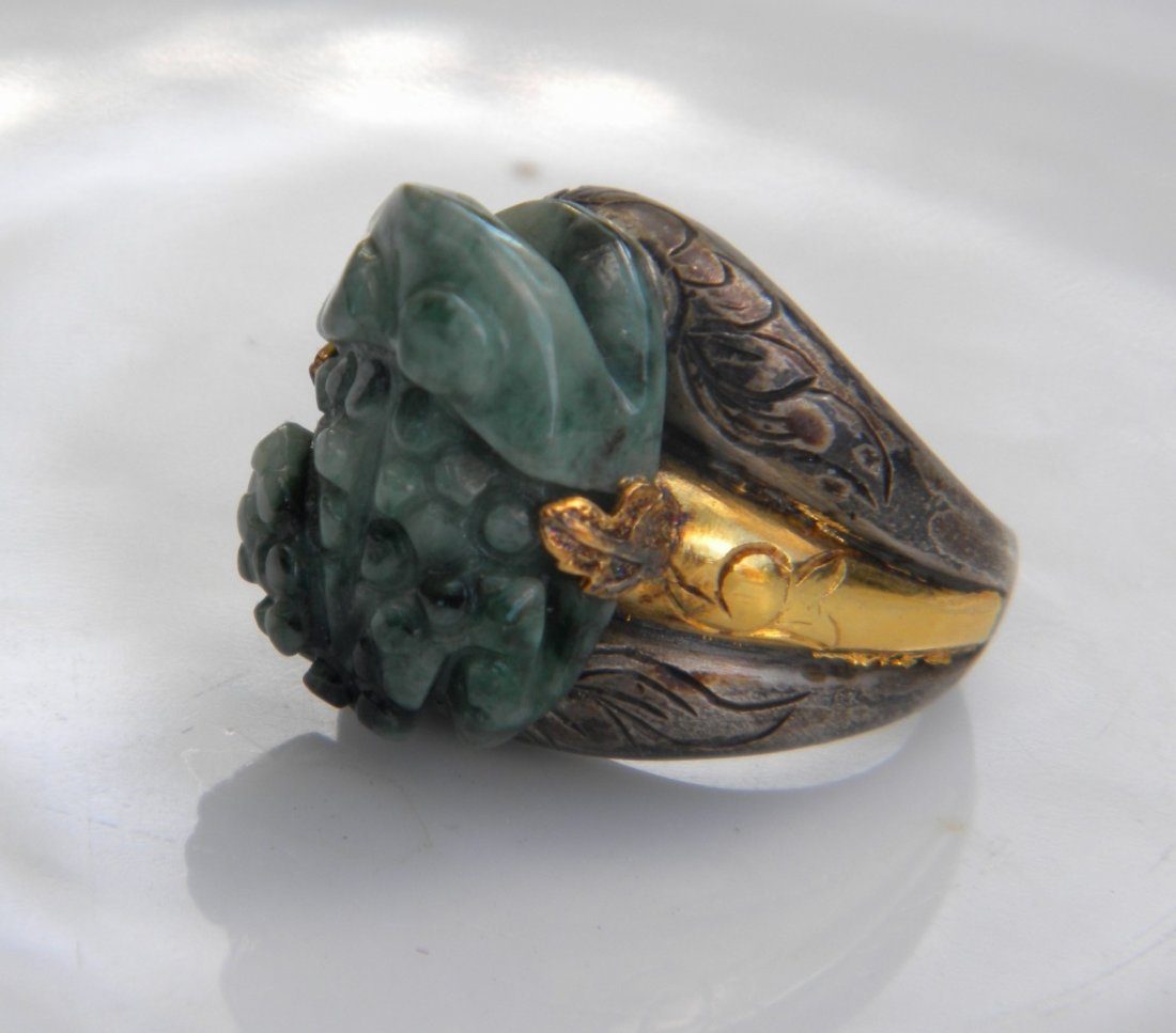 Natural Green Jadeite Frog Silver and Gold Ring (1 of 4)