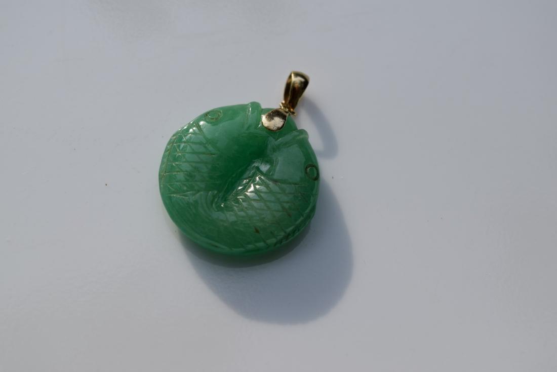 14K Gold Green Jadeite Fish Pendant (1 of 4)