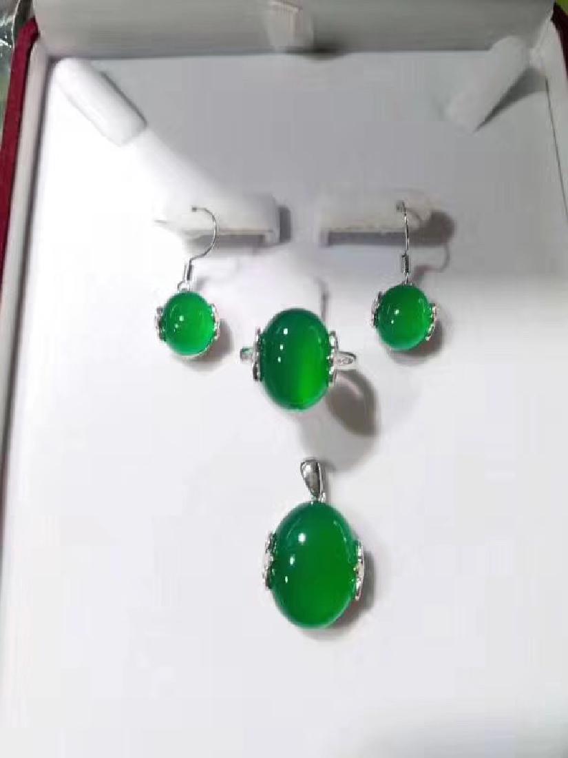Set of Sterling Silver Green Stone Ring, Pendant and (1 of 1)
