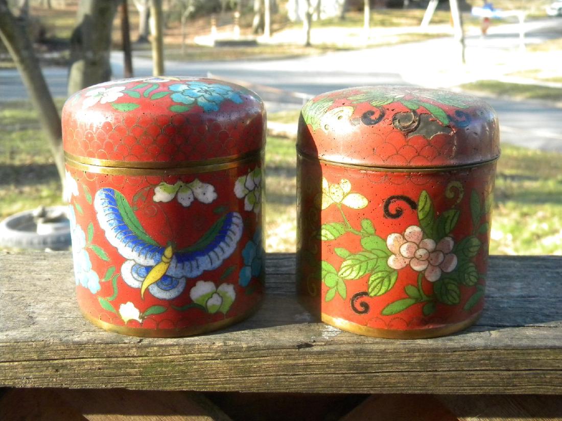 Pair of Antique Chinese Red Cloisonne Tea Boxes (1 of 4)
