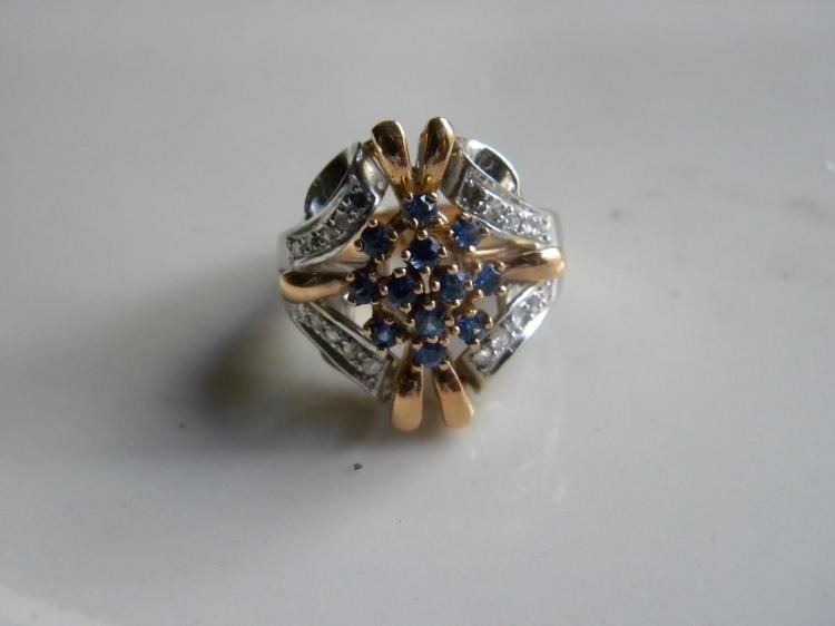 Antique 18K white and yellow Gold diamond sapphire Ring (1 of 3)