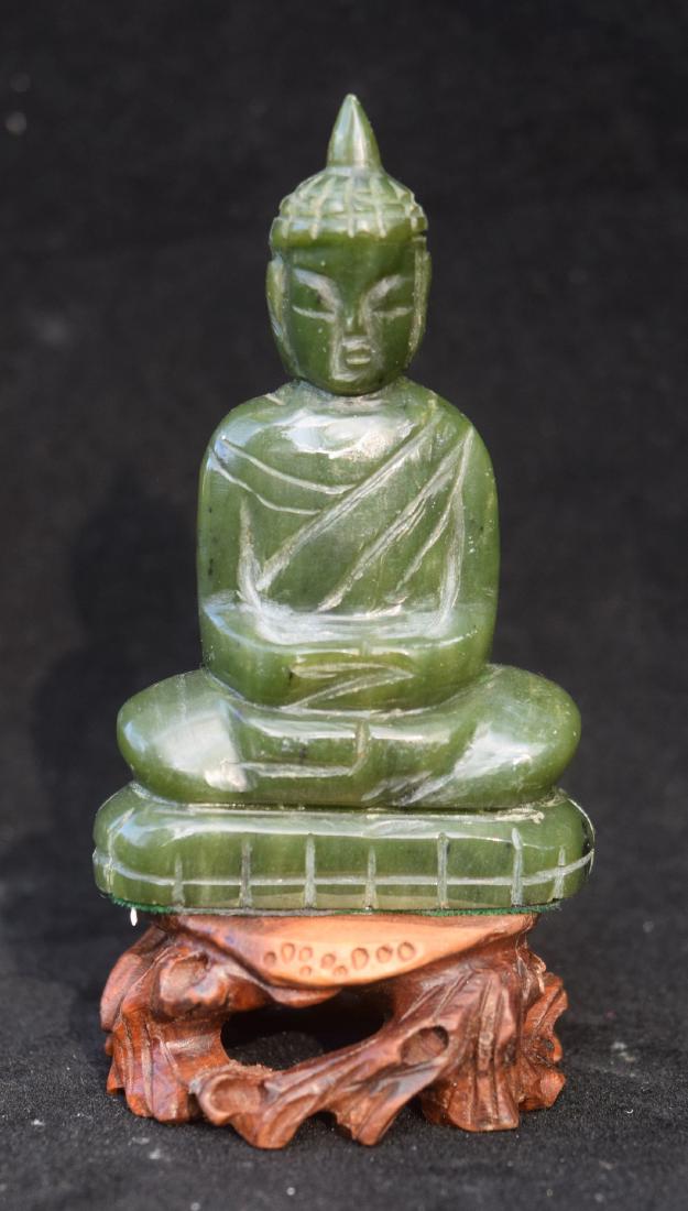 A NEPHRITE GREEN JADE GUANYIN STATUE (1 of 3)
