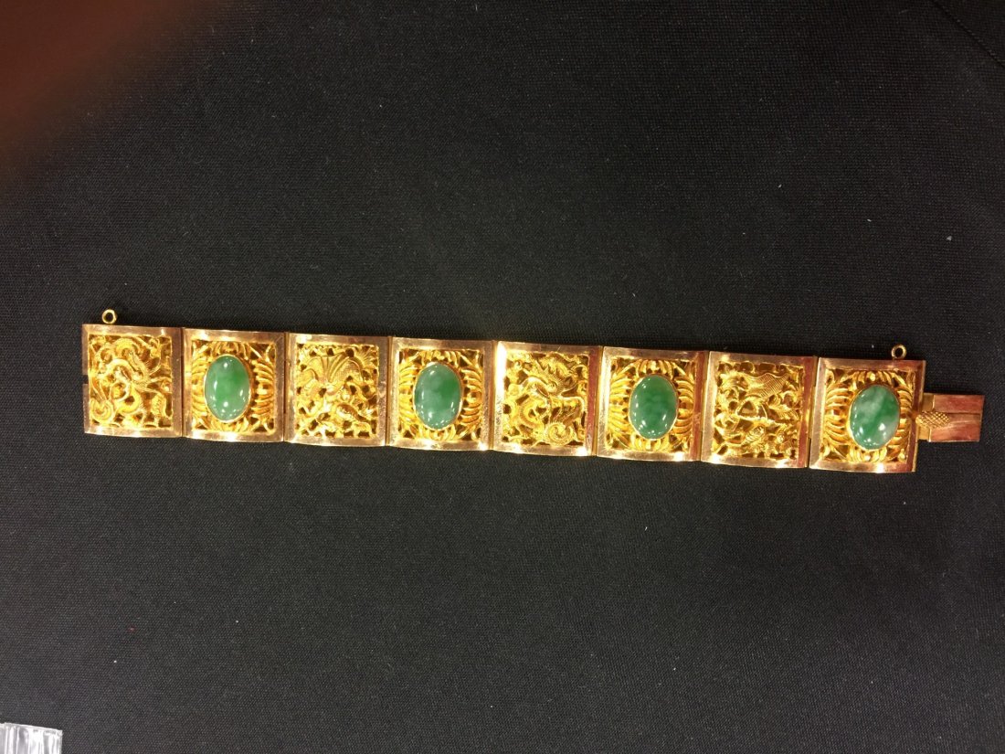 18K Gold Dragon Green Jadeite Bracelet (1 of 8)