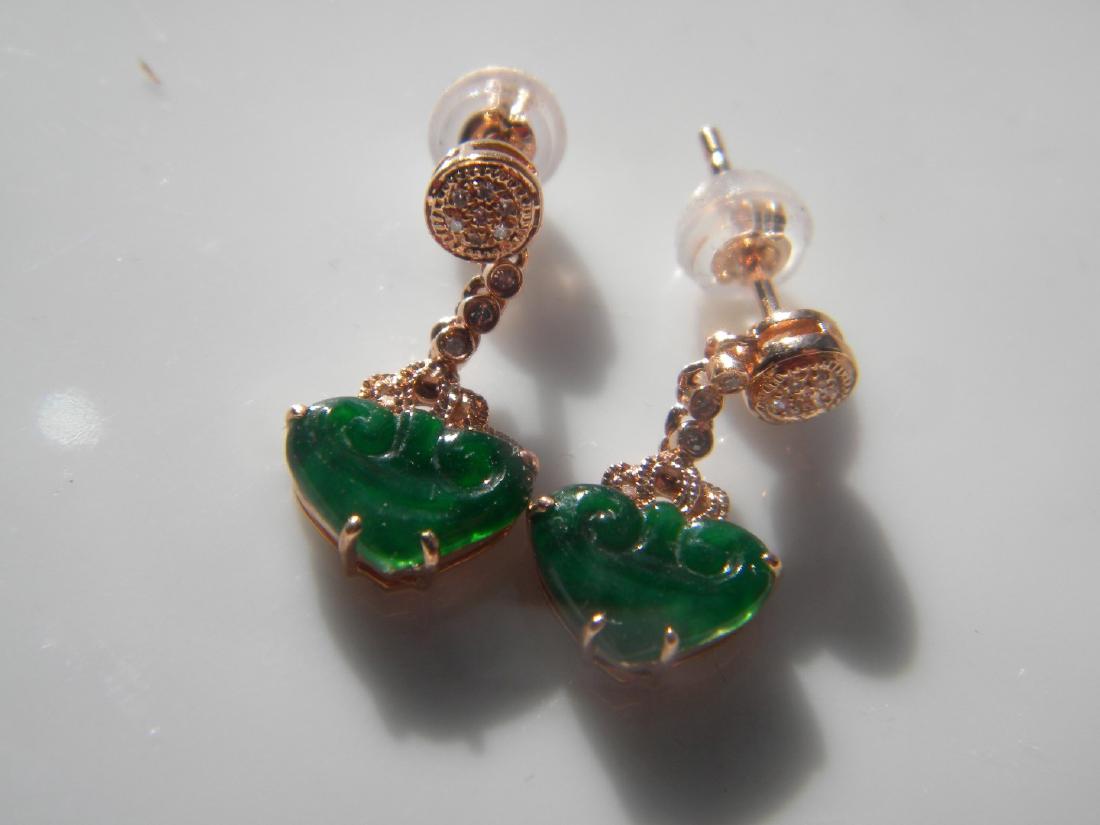 Pair of 18K Gold Diamond Green Jadeite Ruyi Earrings (1 of 4)