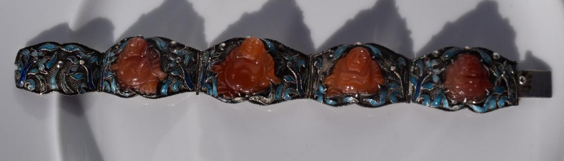 Antique Chinese Silver Enamel Bracelet, Carnelian (1 of 5)