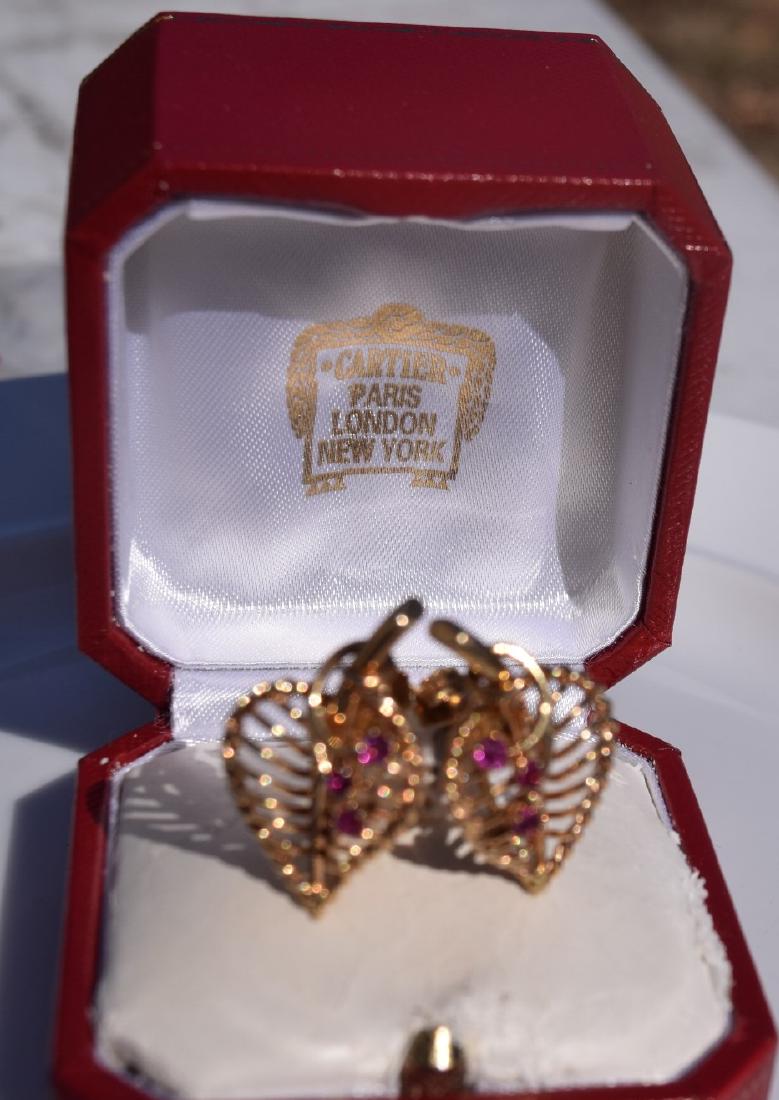 Pair of Cartier 14K Gold and Ruby Earrings (1 of 5)