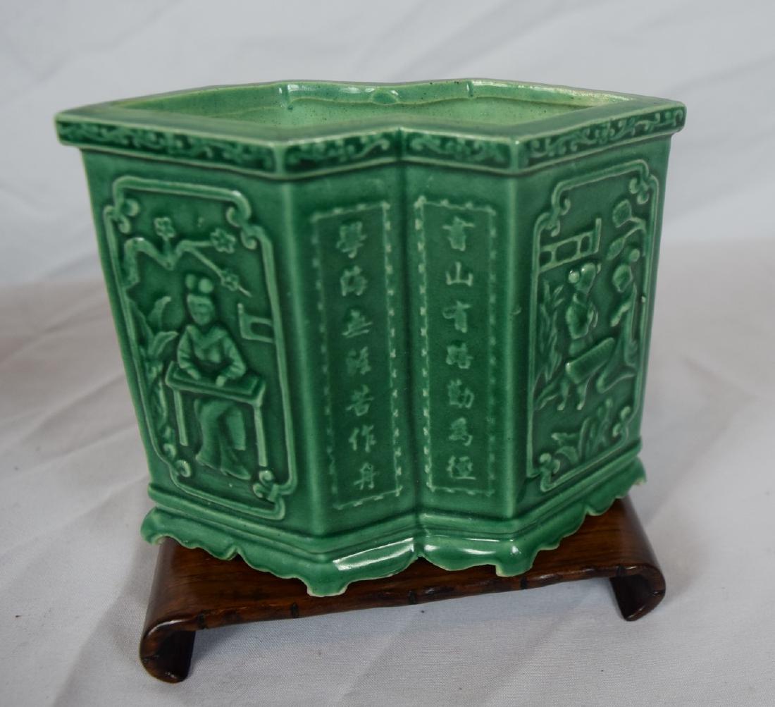 Antique Chinese Green Glazed Brush holder (1 of 4)