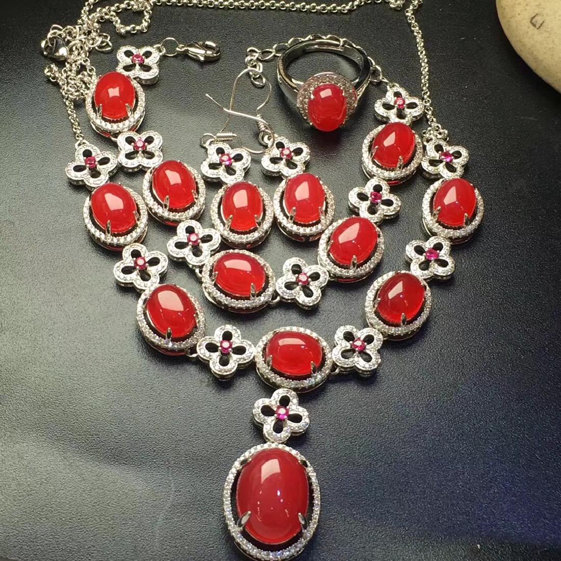 Set of Natural Red Stone Bracelet, Necklace and Ring (1 of 5)