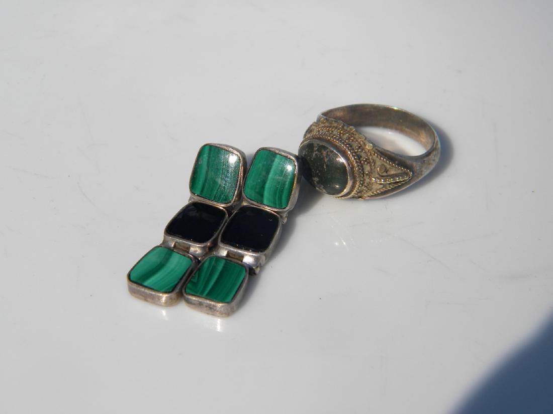 Set of Malachite Earrings and Ring (1 of 2)