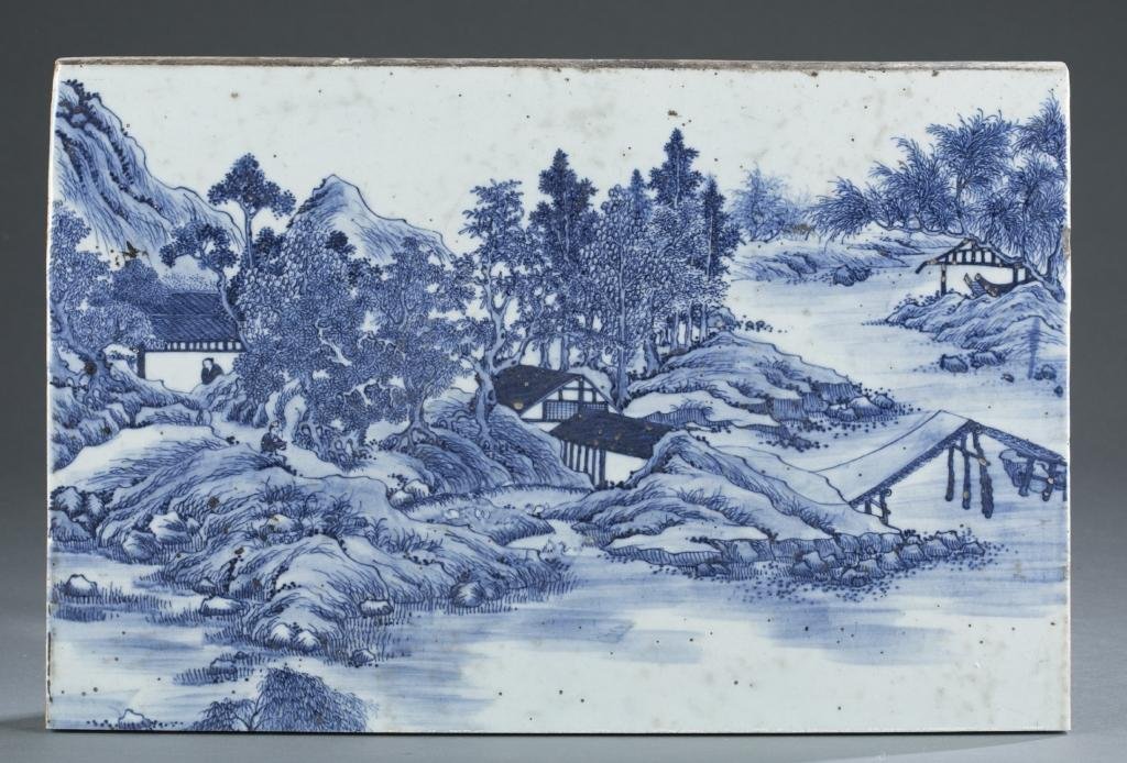A blue and white painted porcelain panel, Qing Dynasty (1 of 4)