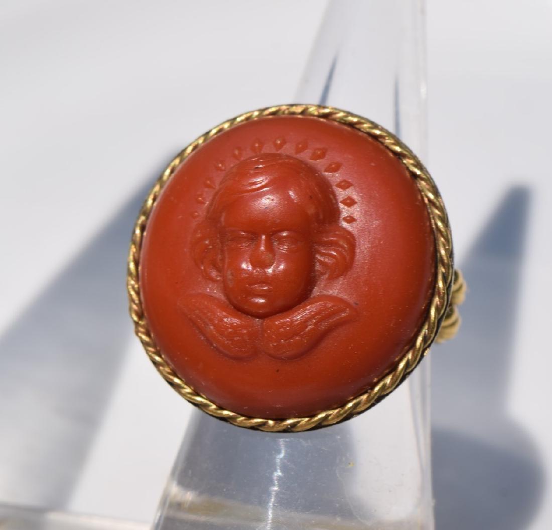 Antique 14K Gold  Red Coral Angel Ring (1 of 4)