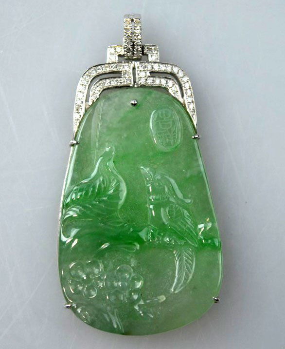 GIA Certified Green Jadeite 18K Gold Diamond Pendant (1 of 5)