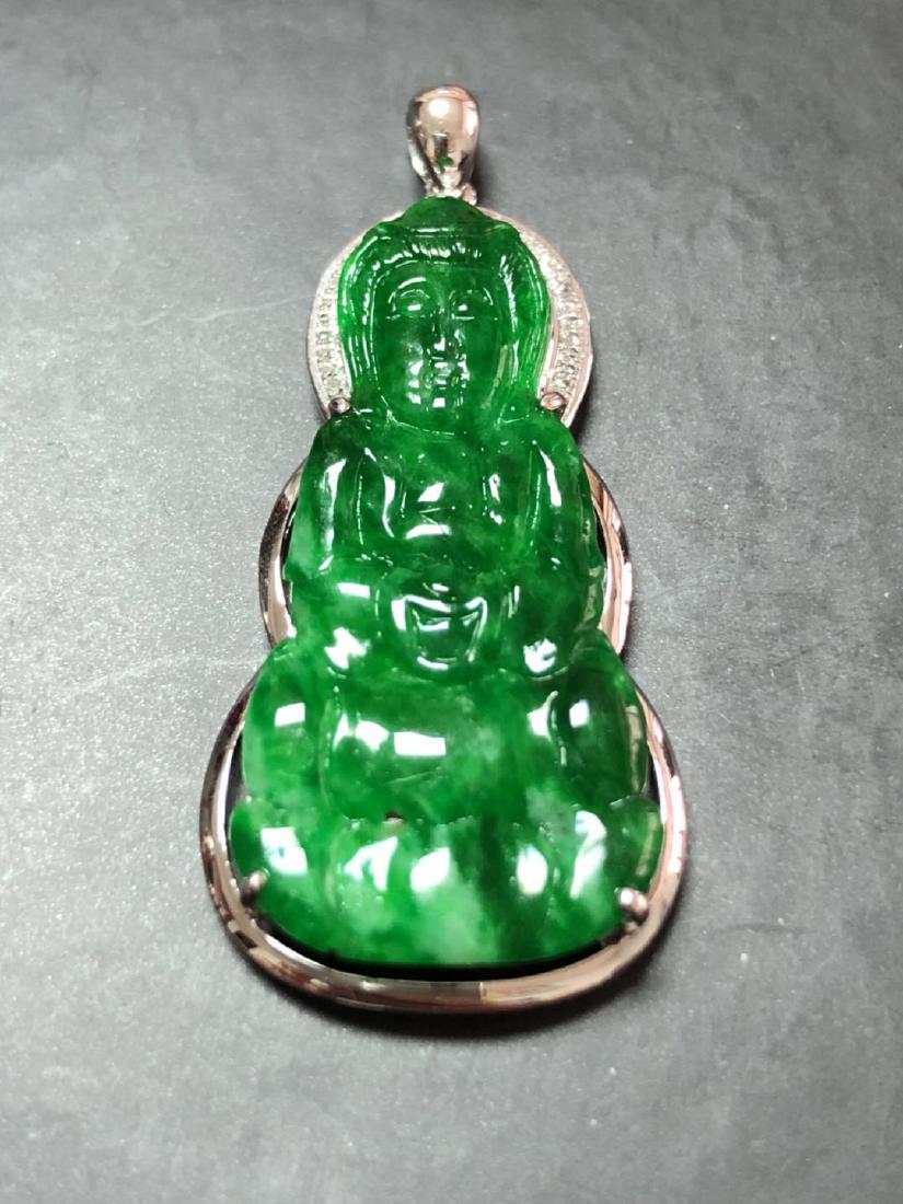 18K Gold Green Jadeite Guanyin Pendant (1 of 3)