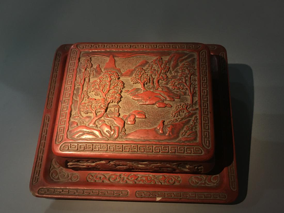 Set of Antique Red Lacquer Box and Tray (1 of 5)