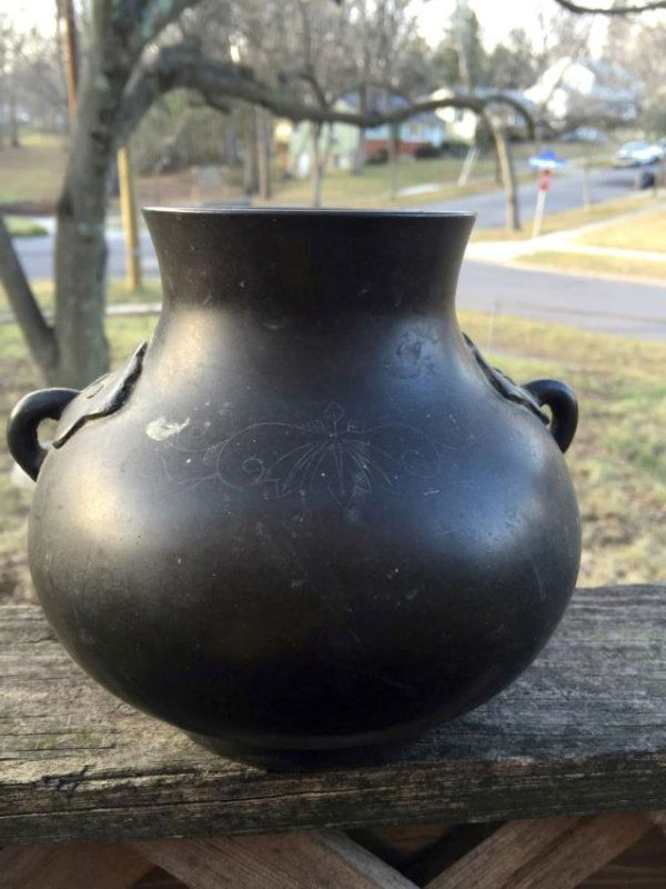 Antique Chinese Bronze Vase with Silver Inlay Flower (1 of 9)