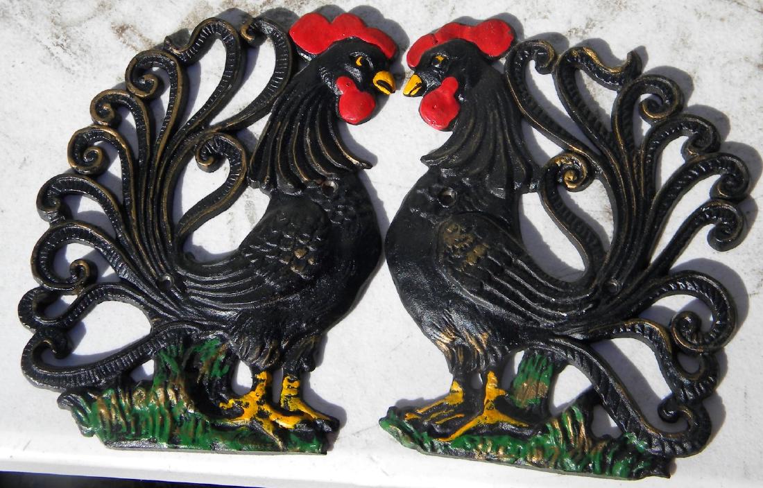 Pair of Iron Rooster Statues (1 of 2)