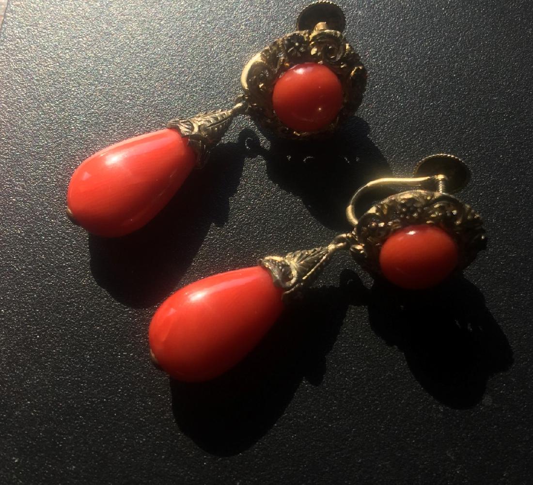 Pair of Silver Red Coral Earrings (1 of 4)