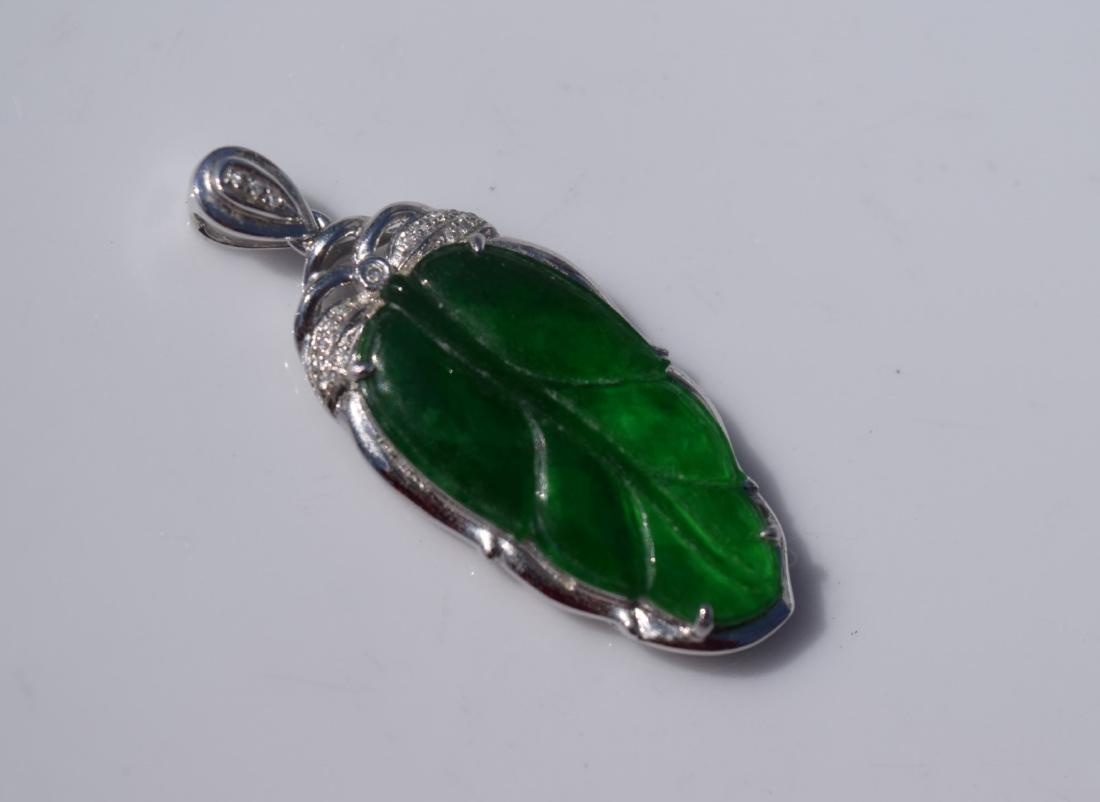 18K Gold Diamond Natural Jadeite Leaf Pendant (1 of 2)
