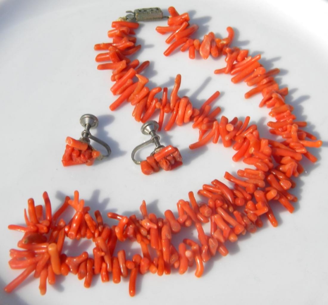 Antique Red Coral Necklace and Earrings Set (1 of 2)