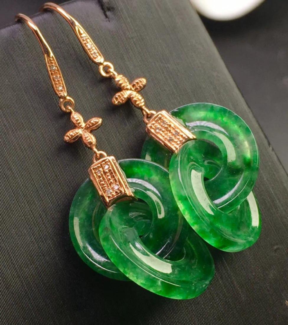 18K Gold Natural Green Jadeite Earrings (1 of 5)