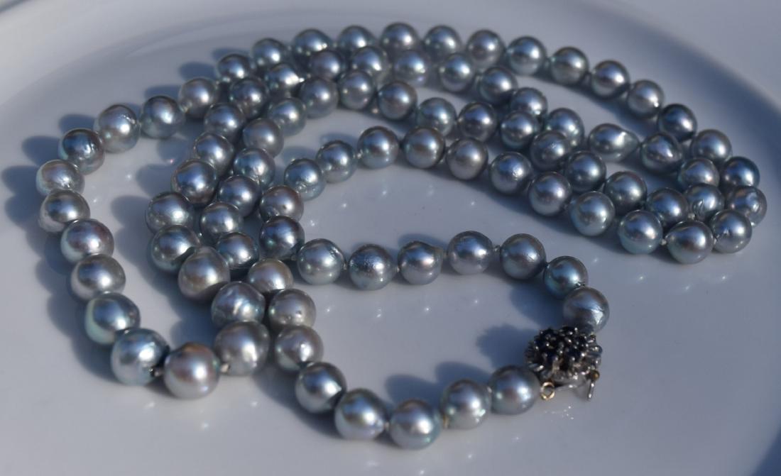 14K Gold and Sapphire Clasp Black Pearl Necklace (1 of 3)