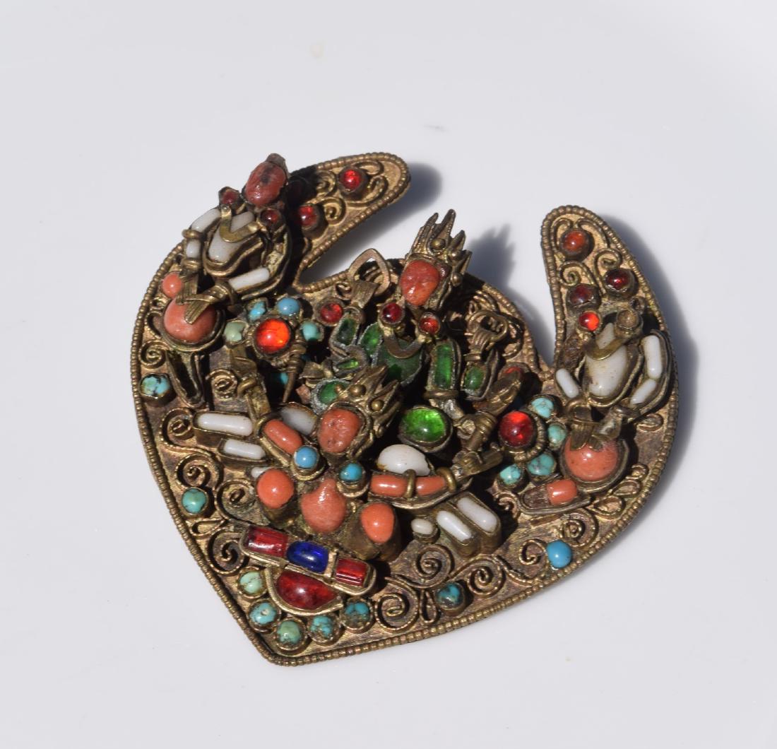 Antique Tibet Coral Turquoise Buddha Pendant (1 of 2)