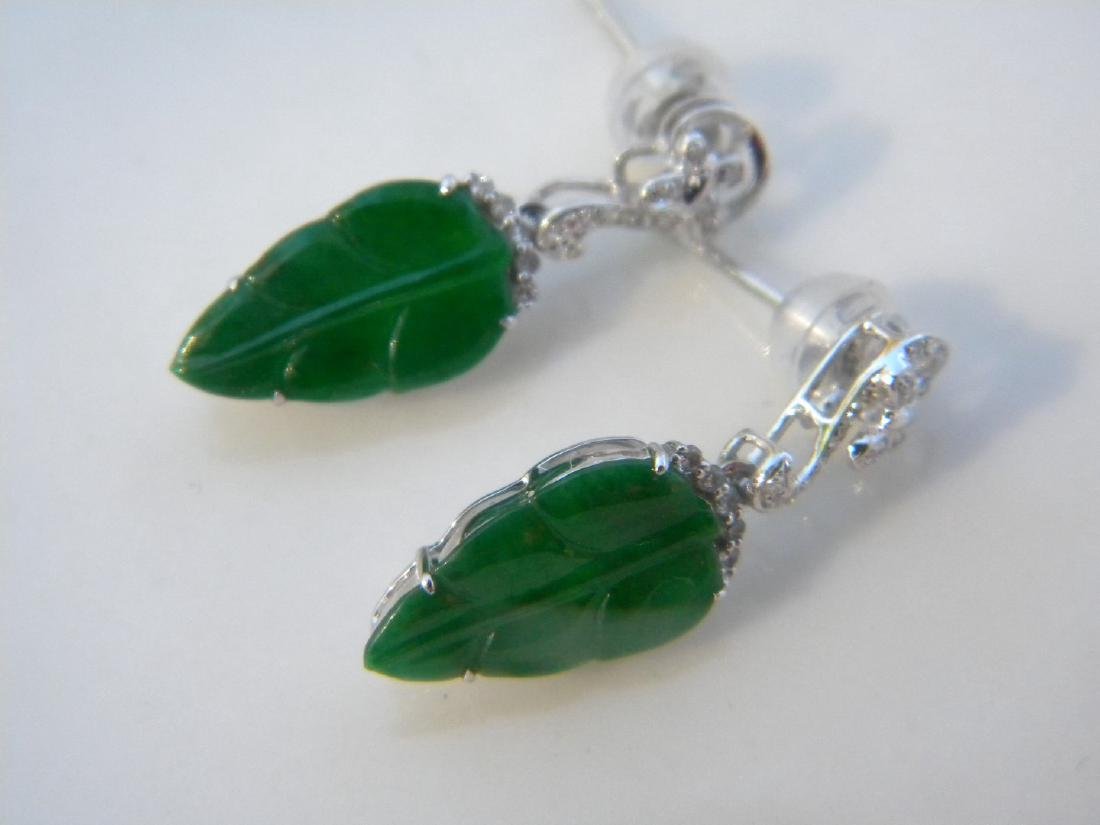 Pair of 18K Gold Diamond Green Jadeite Leaf Earrings (1 of 4)