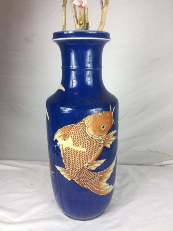 Antique Chinese Blue Fish Vase