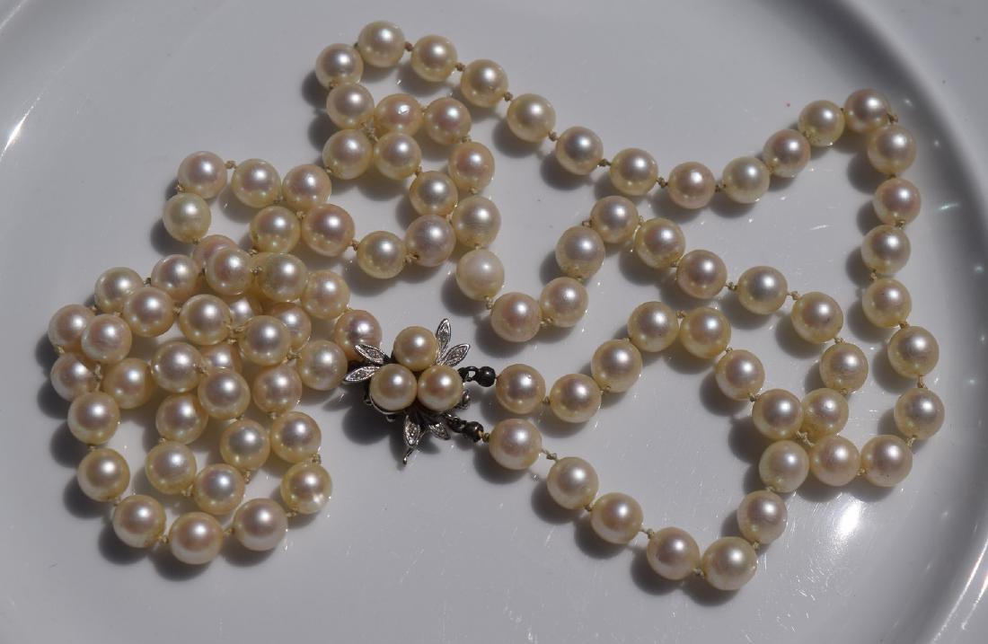 14K Gold Clasp Double Strings Natural Pearl Necklace (1 of 4)