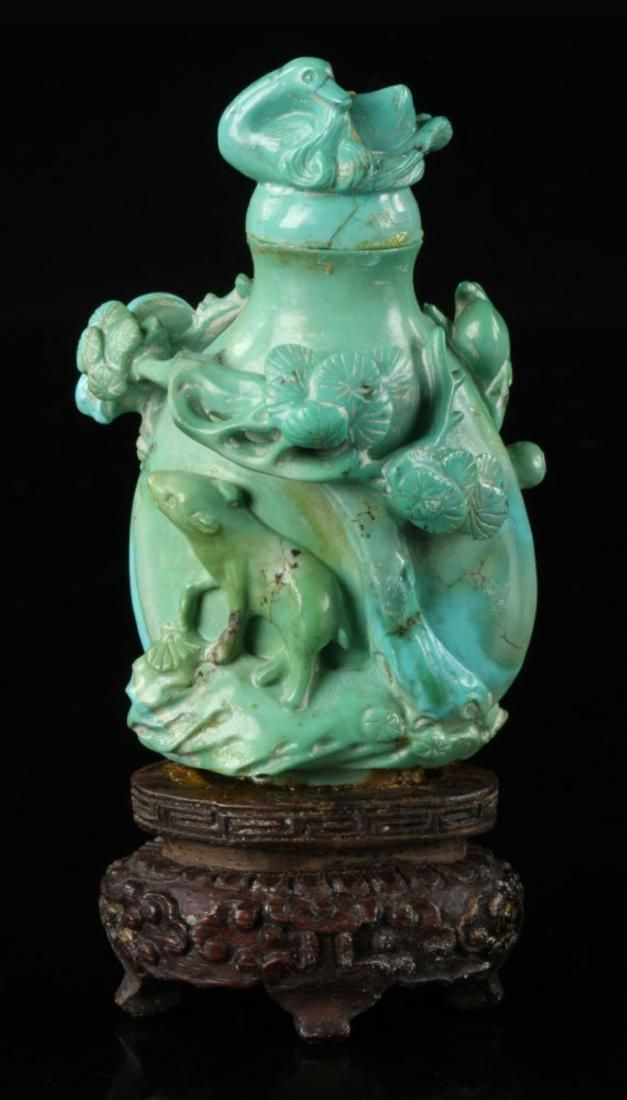 Antique Chinese Turquoise Snuff Bottle on Stand (1 of 2)