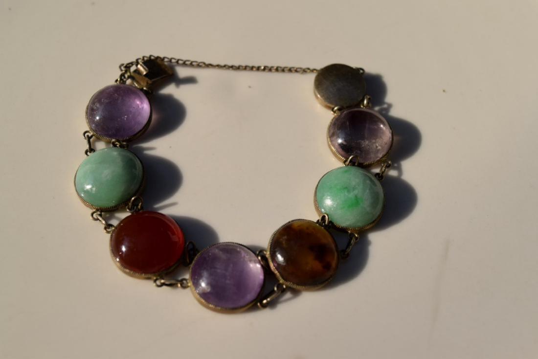 Antique Chinese Silver Jadeite, Carnelian Bracelet (1 of 3)