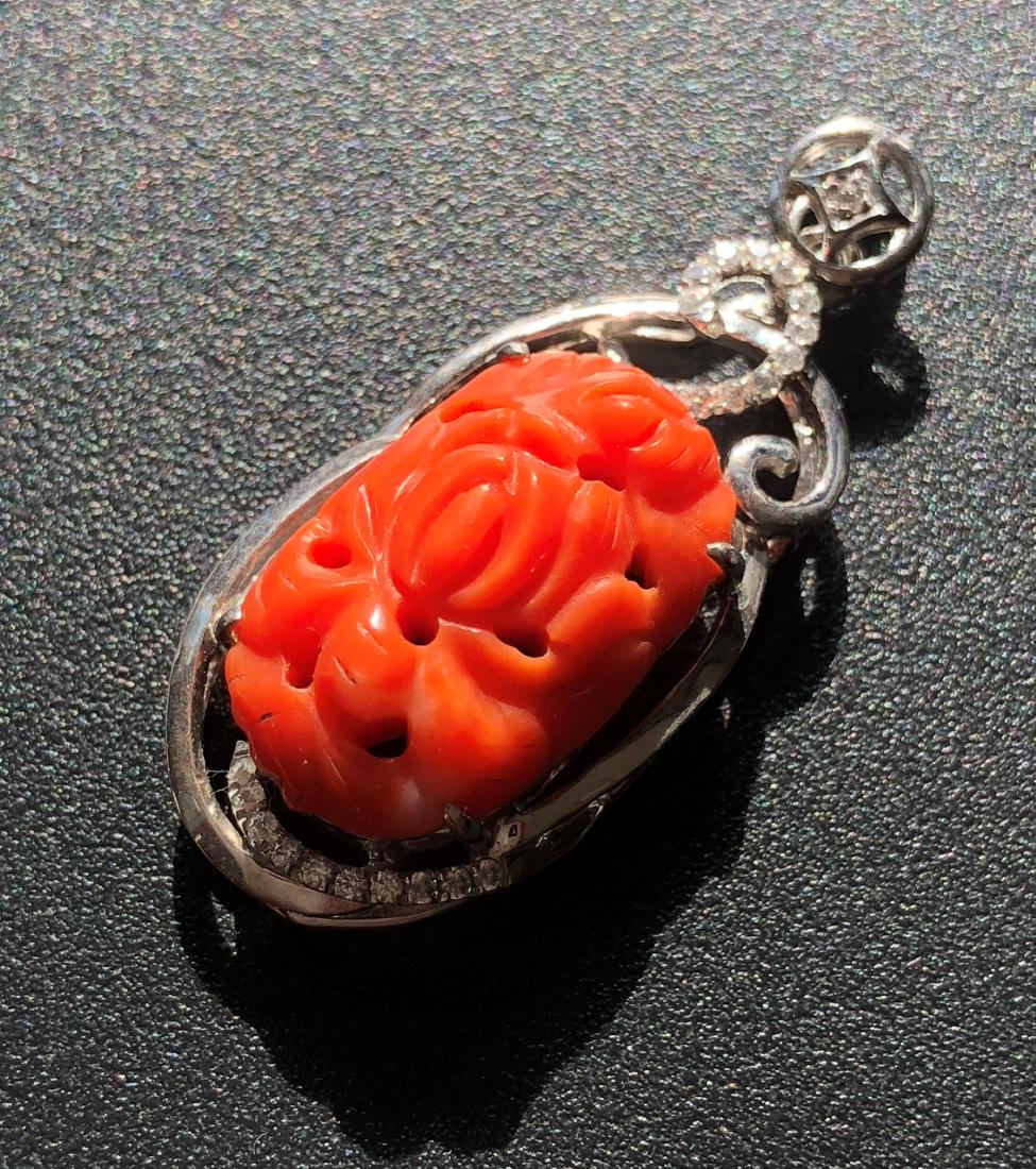 Antique Carved Red Coral Silver Pendant (1 of 3)