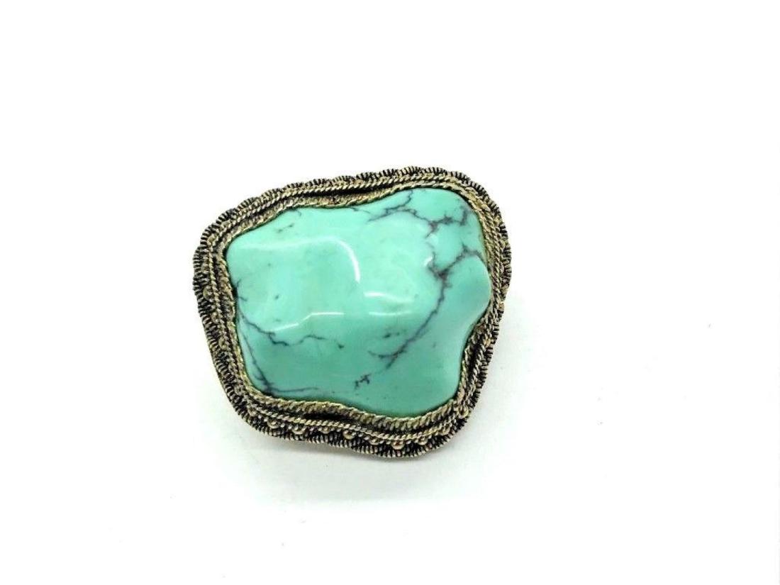 Antique Chinese Export Silver Turquoise Nugget Brooch (1 of 4)
